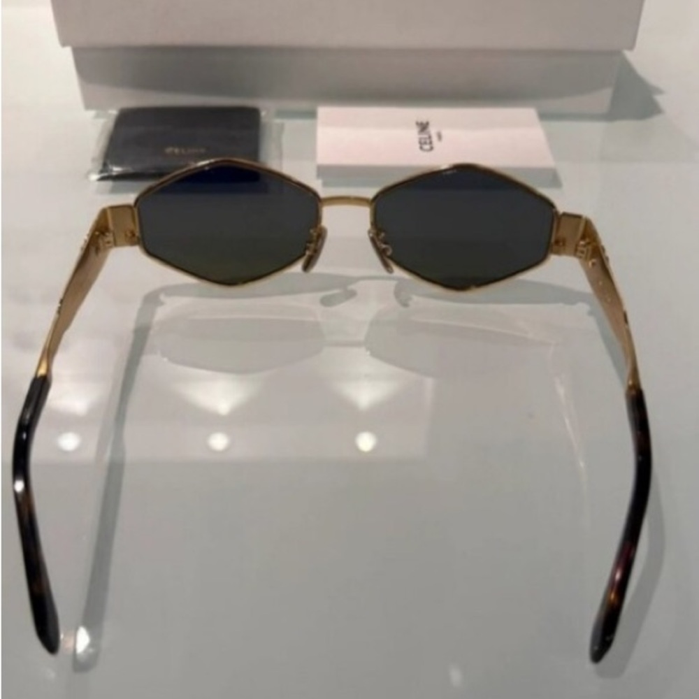Celine Geometric Sunglasses Gold Frame Dark Lenses - Picture 4 of 7